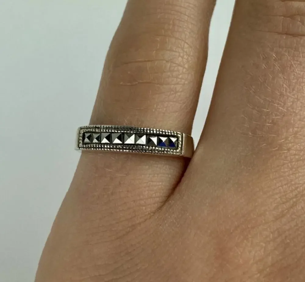 Vintage 925 Sterling Silver Marcasites Ring Size 5.5